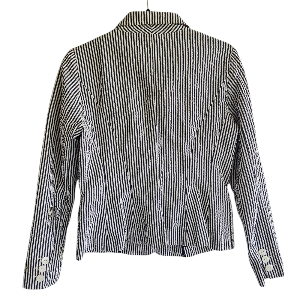 Sandro Seersucker Stripe Summer Blazer Womens Size S 100% Cotton Preppy Academia - Picture 12 of 15